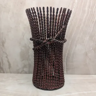 Photo of Vintage Large & Heavy Pillar Candle Holder Rust Color Twisted Metal Wheat Stalk