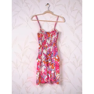 Photo of Aeropostale Floral Sundress Womens Medium Pink Smocked Bustier Fit Flare Pockets