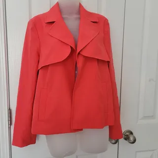 Photo of Roz Ali Sz 8 Women Blazer Open Drapey Pockets Coral Pink Office Workwear Bright