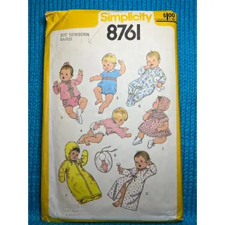 Photo of Simplicity 8761 baby layette bonnet sleeper dress romper size Newborn 