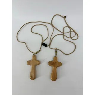 Photo of Olive Wood Comfort Cross Lot of 2 Necklace Hand Carved 3.5"
