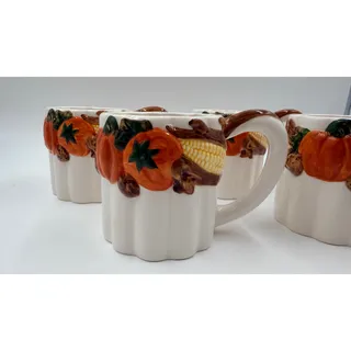 Photo of Vintage Asia Master Group Fall Harvest Pumpkin Corn Mugs Set of 4 Thanksgiving
