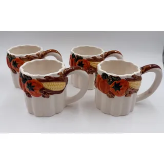 Photo of Vintage Asia Master Group Fall Harvest Pumpkin Corn Mugs Set of 4 Thanksgiving