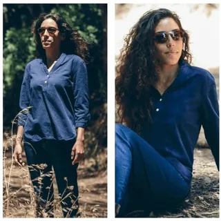 Photo of TAYLOR STITCH Women's Medium The Whitney Popover Flannel Henley Shirt Navy Blue