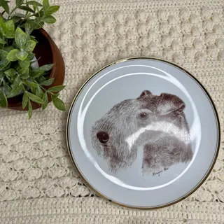 Photo of VINTAGE DOGONIT Hand Painted Wire Haired Fox Terrier Collectible Porcelain Plate