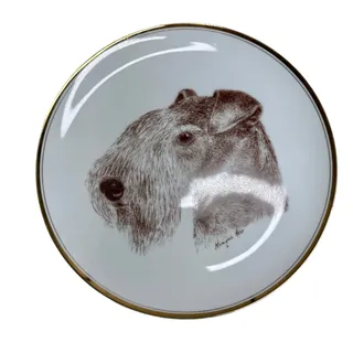 Photo of VINTAGE DOGONIT Hand Painted Wire Haired Fox Terrier Collectible Porcelain Plate