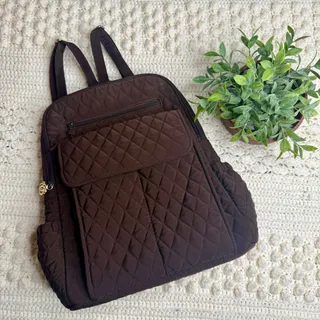 Photo of VERA BRADLEY Woman's Quilted Large Backpack Carryall Chocolate Brown