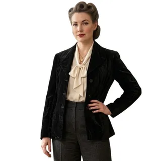 Photo of VINTAGE ORIGINAL DINO RICCO Women's 13 14 Woven Cotton Velvet Blazer Black