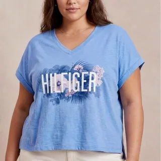 Photo of Tommy Hilfiger blue floral graphic V-Neck Tee