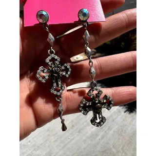 Photo of Betsey Johnson Gothic Style Skull Cross Mismatched Dangle Earrings
 Vintage Y2K