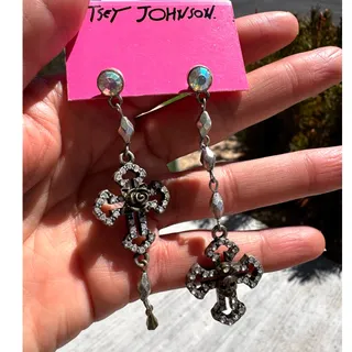 Photo of Betsey Johnson Gothic Style Skull Cross Mismatched Dangle Earrings
 Vintage Y2K