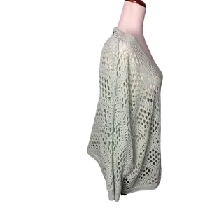 Photo of Women’s Medium Mint Green Open Knit Crochet V-Neck Sweater Boho Oversized