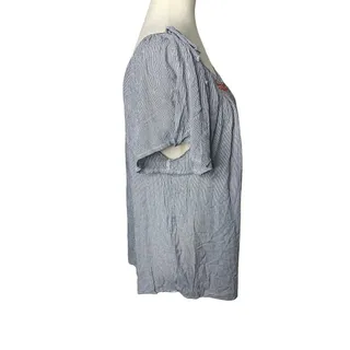 Photo of NWT Maurices Women’s XL Blue White Striped Embroidered Peasant Blouse