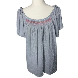 Photo of NWT Maurices Women’s XL Blue White Striped Embroidered Peasant Blouse