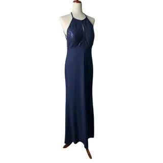Photo of  X by Xscape Navy Sequin Halter Keyhole Formal Maxi Gown Size 12
