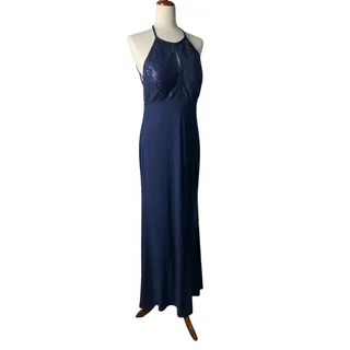 Photo of  X by Xscape Navy Sequin Halter Keyhole Formal Maxi Gown Size 12