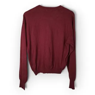 Photo of Good American Henley Sweater S/M Wine Red Ribbed Knit Quiet Luxury Pullover