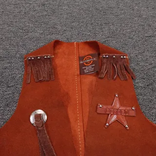 Photo of John R. Craighead Co Vest Kids Medium Brown Leather Fringe Western Cowboy