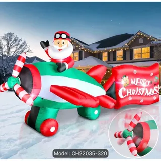 Photo of 10.5FT Santa in Airplane Inflatable with Merry Christmas Banner Model CH22035-320