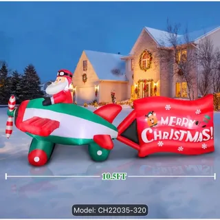 Photo of 10.5FT Santa in Airplane Inflatable with Merry Christmas Banner Model CH22035-320