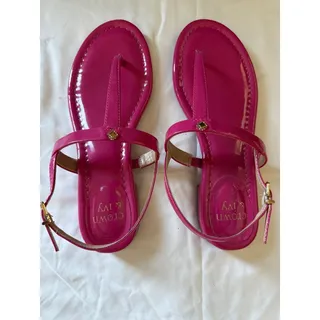 Photo of Crown & Ivy Womens Hot Pink‎ Patent T-Strap Sandals Gold Flower Stud Size 6