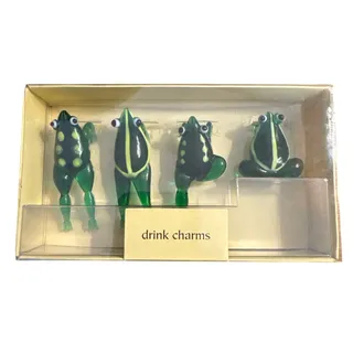 Photo of Discontinued Pier 1 Glass Frog Drink Charms Set of 4 in Original Box