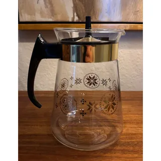 Photo of Vintage 1960s Pyrex 8-Cup Gold Snowflake Glass Coffee Carafe MCM