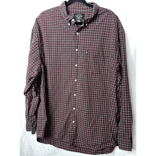 Photo of Ralph Lauren Mens Size 3XLT Maroon Black White Check Long Sleeve Button Up Shirt