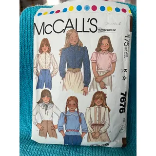 Photo of McCalls 7676 Sewing pattern Kids Girls blouse puff sleeve 1980s Size 12