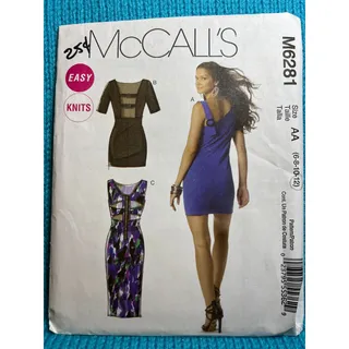 Photo of McCalls 6281 sewing pattern dress bodycon cutouts size 6 8 10 12