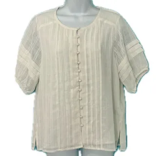 Photo of Walter Baker Ivory White Button Front Stripe Kyra Puff Short Sleeve Top size M