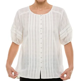 Photo of Walter Baker Ivory White Button Front Stripe Kyra Puff Short Sleeve Top size M