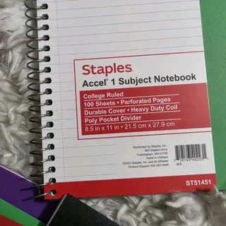 Photo of Staples Accel 1 Subject 1 Divider College Ruled Notebook,100 Sheets 4 Total