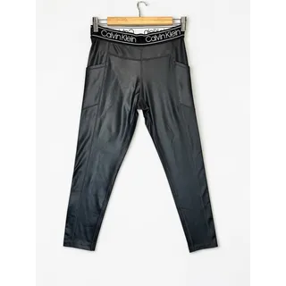 Photo of Calvin Klein Black Logo-Waist Faux Leather Leggings 7/8