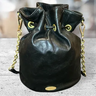 Photo of Tahari Black Leather Gold Chain Crossbody Bucket Bag