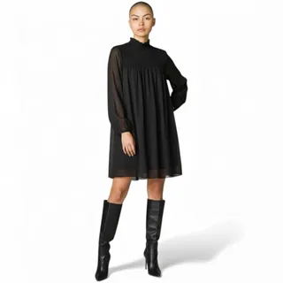 Photo of H&M Black Sheer Turtleneck Balloon Sleeve Mini Dress Slip Lined Size 8