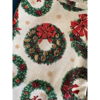 Photo of Christmas Wreaths on Beige Cotton Fabric Remnants 5 Pieces