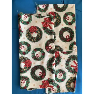 Photo of Christmas Wreaths on Beige Cotton Fabric Remnants 5 Pieces