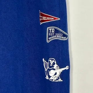 Photo of True Religion Graphic Sweatpants Blue Logo Embroidered Joggers 2002 40x 28