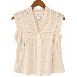 Photo of Charter Club Ivory Lace Trim Sleeveless Blouse EUC Size 6