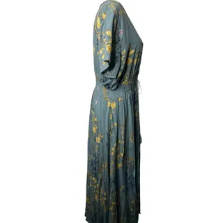 Photo of Gray Mustard Floral Button-Front Drawstring Maxi Dress Size XL