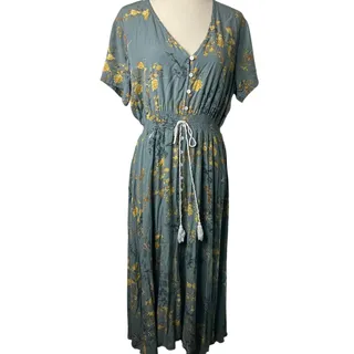 Photo of Gray Mustard Floral Button-Front Drawstring Maxi Dress Size XL