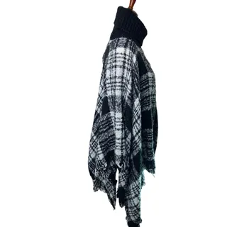 Photo of Black White Plaid Turtleneck Poncho Oversized Draped Sweater