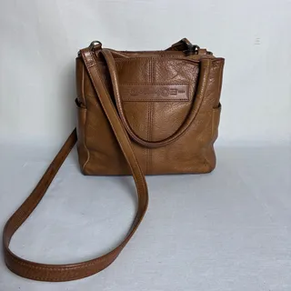 Photo of Vtg Fossil 75082 Brown Leather Crossbody Bag Dark Academia Boho Utility Satchel