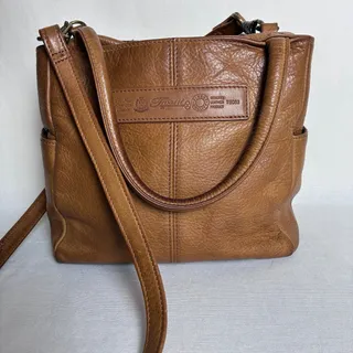 Photo of Vtg Fossil 75082 Brown Leather Crossbody Bag Dark Academia Boho Utility Satchel