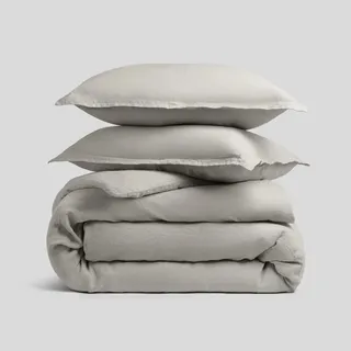 Photo of Parachute Dove Light Gray Woven 100% Linen King Duvet Cover & Pillowcase Set