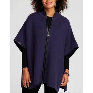 Photo of Chico's Womens Ribbed Knit Ruana Poncho Sweater Zip Front L/XL Cozy Layer Fall