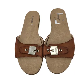 Photo of NWOT Dr. Scholl’s Brown Nice Iconic Faux Leather Buckle Slide On Sandals Size 11