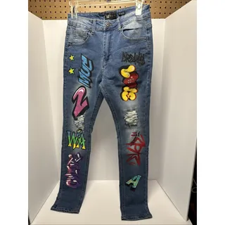 Photo of Waimea Graffiti Art Skinny Fit Jeans Distressed Stretch Denim Size 16 Boys/Teen