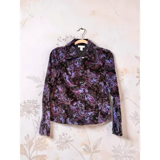 Photo of Charter Club Petite Paisley Corduroy Jacket Black Purple Blue Button Front Boho